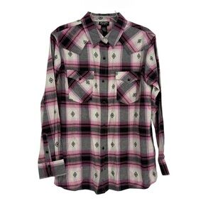 Wrangler Retro Woman Size M Pearl Snap Western Shirt Cowgirl Rodeo Plaid Pink